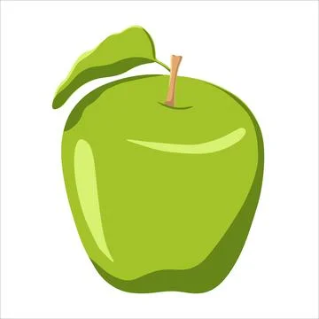Green whole apple with leaf. Flat illustration of apple stump vector Stock Illustration