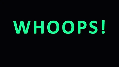 Green WHOOPS text glitch animation with digital distortion effect in dark b.. Video stock 343408019
