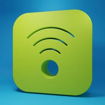 Green Wi-Fi wireless internet network symbol icon isolated on blue backgrou.. Stock Illustration