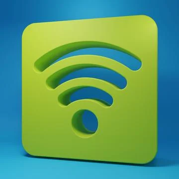 Green Wi-Fi wireless internet network symbol icon isolated on blue backgrou.. Stock Illustration