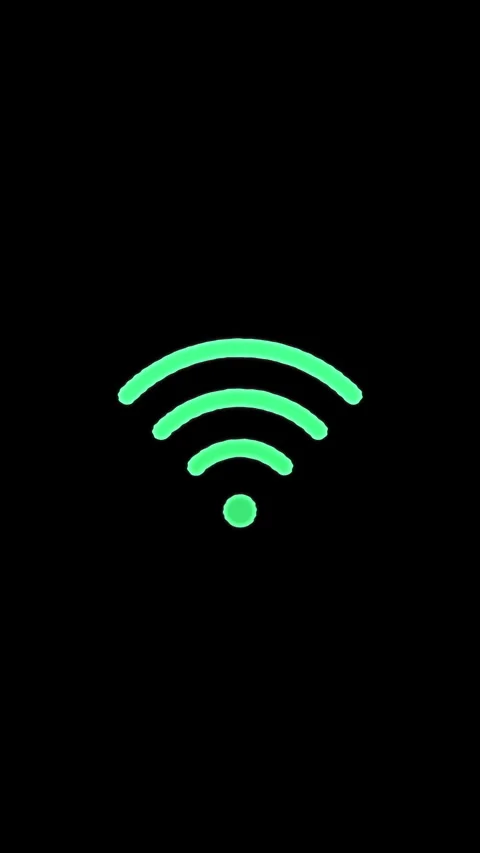 Green wifi icon loop animation with internet signal symbol on black Vídeo Stock 346650019
