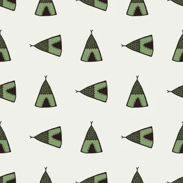 Green wigwam elements seamless pattern. Stylized traditional print with light Stock Illustration