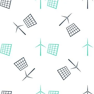 Green Wind mill turbines generating electricity and solar panel icon isolated Stock Illustration