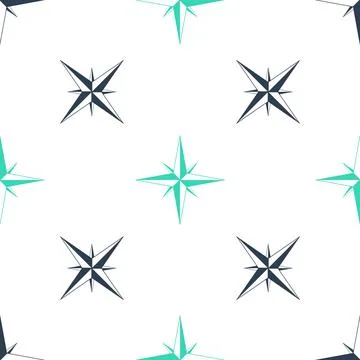 Green Wind rose icon isolated seamless pattern on white background. Compass icon Stock Illustration
