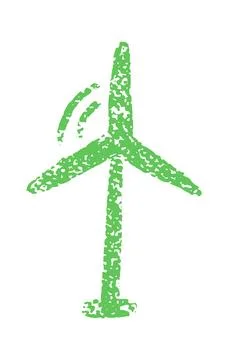 Green Windmill Icon Drawn with Crayon Strokes, Eco-Friendly Symbol of Renewable Stock Illustration