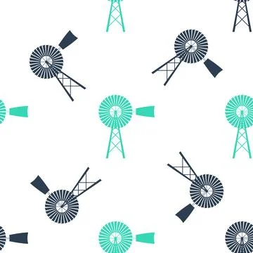 Green Windmill icon isolated seamless pattern on white background. Vector Stock Illustration