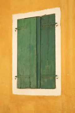 Green window shutters Stock Photos