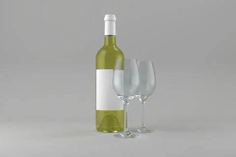 Green wine bottle with empty glasses Stock Illustration