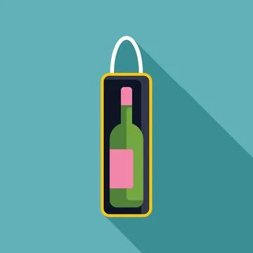 Green wine bottle in a gift box with handle on turquoise background Illustration