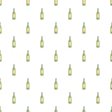 Green wine bottle seamless pattern repeating on white Stock Illustration