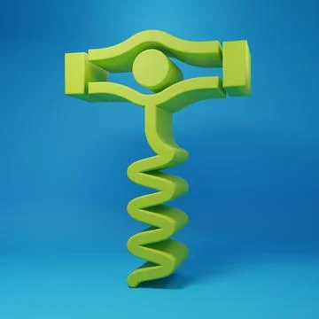 Green Wine corkscrew icon isolated on blue background. Minimalism concept. .. Illustration