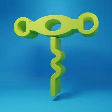 Green Wine corkscrew icon isolated on blue background. Minimalism concept. .. Illustration