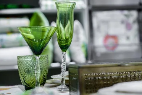 Green wine glasses Stock Photos