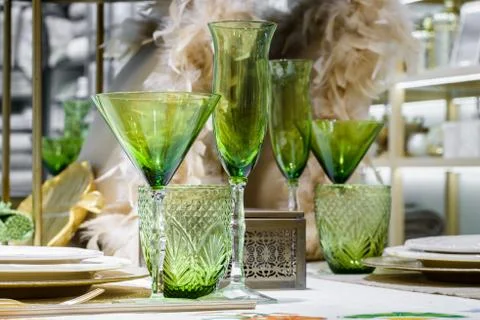 Green wine glasses Stock Photos