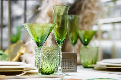 Green wine glasses Stock Photos