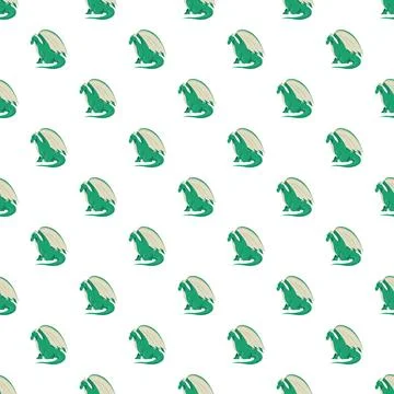 Green winged dragon fantasy creature seamless pattern Ilustración de archivo