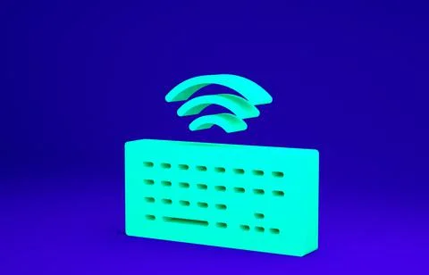 Green Wireless computer keyboard icon isolated on blue background. PC compone Stock Illustration