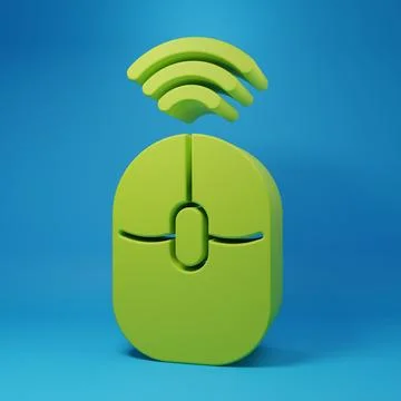 Green Wireless computer mouse icon isolated on blue background. Optical wit.. Stock Illustration