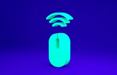 Green Wireless computer mouse system icon isolated on blue background. Intern Stock Illustration