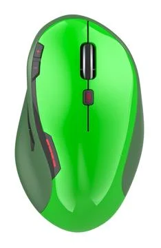 Green Wireless Computer Mouse, top view. 3D rendering Illustrazione stock