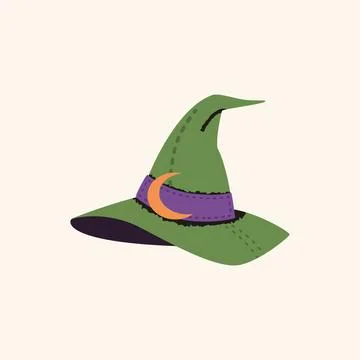 Green Witch Hat with Moon Halloween Vector Illustration Stock Illustration