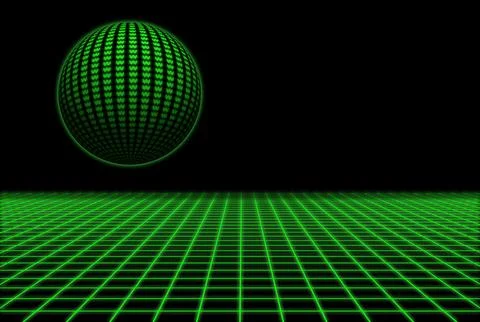 Green Won symbol sphere on a 3D grid Stock Illustration