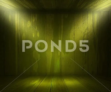 Green wooden spotlight room background Stock Illustration