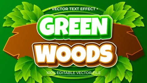 Green Woods editable text effect cartoon comic game 3d style Stock Illustration