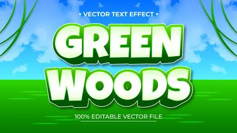 Green Woods editable text effect vector with sky background Stock Illustration