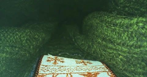 Green woolen sweater in close up, macro shot Stock Footage