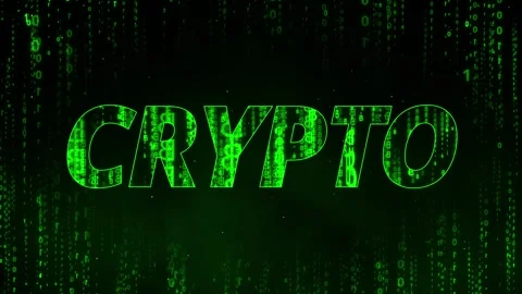 Green word Crypto with Bitcoin matrix rain and green matrix background Stock Footage 288944548