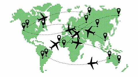 Green Word map and planes white Stock Footage 183814725