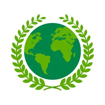 Green World Globe Surrounded by Laurel Wreath for Ecology and Peace Stock Illustration