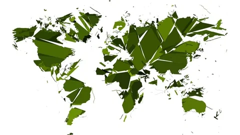 Green world map breaks and falls down in slow motion - on white, + alpha (4K) Video stock 101617836