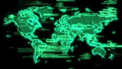 Green World Map with Code Background Stock Footage 343570622