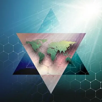 Green world map, connecting lines and dots on dark color background. Chemistry 스톡 일러스트