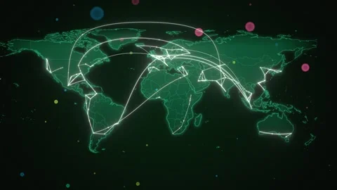 Green World Map With Country Borders And Dense Internet Traffic Mesh Stock Footage 343110701