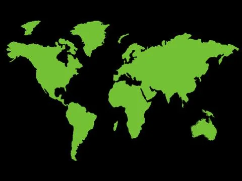 Green World map for environmental goals - isolated on a black background Stock Illustration