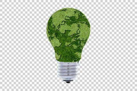 The green world map is on a light bulb that represents green energy Renewab.. Illustrazione stock