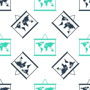 Green World map on a school blackboard icon isolated seamless pattern on white Stock Illustration