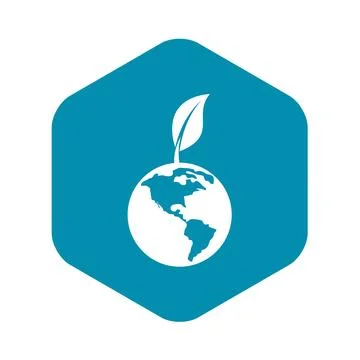 Green world qlobe with leaf icon, simple style Illustrazione stock