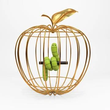 Green worm in the apple Stock Illustration