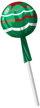 Green Wrapped Round Lollipop with Red and White Stripes Stock Illustration