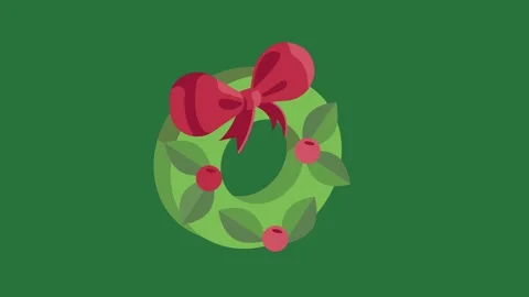 A green wreath with red bows on it and christmas background bow isolated Stock Footage 336858114