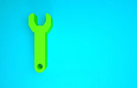Green Wrench spanner icon isolated on blue background. Minimalism concept. 3d Stock Illustration