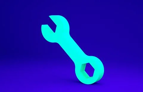 Green Wrench spanner icon isolated on blue background. Minimalism concept. 3d イラスト素材