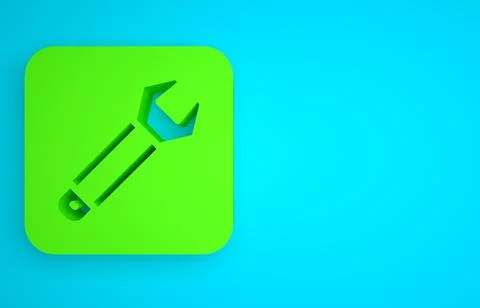 Green Wrench spanner icon isolated on blue background. Spanner repair tool Stock Illustration