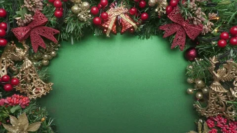 Green xmas background flatlay Video stock 219687237