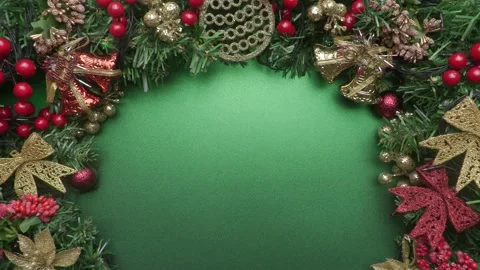 Green xmas background flatlay Video stock 219687251