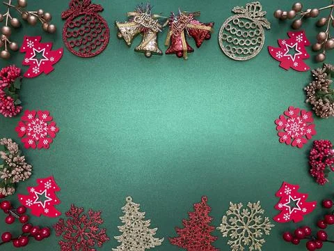 Green xmas flatlay background Stock Photos